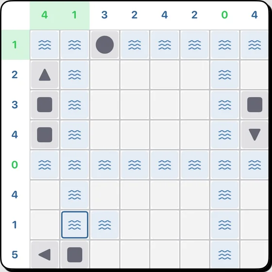 Bimaru grid with ships and water