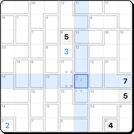 Killer Sudoku grid with dotted cages